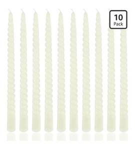 lot 9015 image: 10 Inch 10Pack Ivory Spiral Taper Candle Set Long Buring Time Dripless Candlesticks for Dinner Parties Home Decoration Wedding and Shower