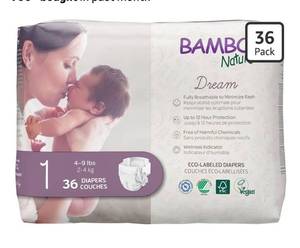 lot 9024 image: Bambo Nature Premium Eco-Friendly Baby Diapers, Size 1 (4-9 Lbs), 36 Count