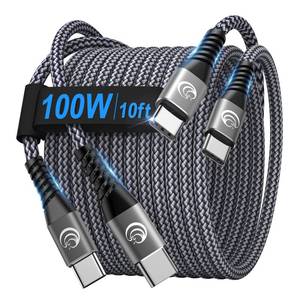 lot 9026 image: USBC to USBC 100W 10ft2 Pack USB C to USB C Fast Charging Cable Braided C to C Charger Cord for MacBook ProAir, iPhone 16 15 Pro Max Plus,iPad Pro,Samsung Galaxy S25 Ultra S24 S23,Pixel,PS5,Switch