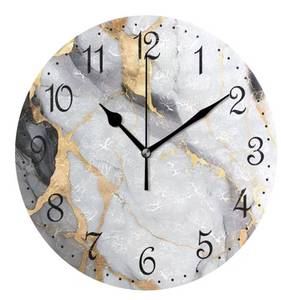 lot 9032 image: ALAZA Wall Clock Gold Marble White Black Silent Non-Ticking Decorative Wall Clocks Battery Operated 10 Inch for Home Living Room