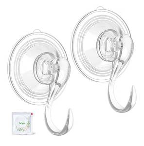 lot 9038 image: VISV Wreath Hanger, Large Suction Cup Wreath Hooks with Wipes, Heavy Duty, 22 LB Capacity, Removable and Reusable, Clear, 2 Pcs