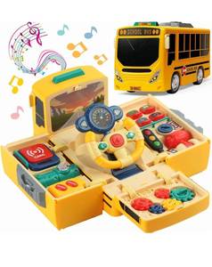 lot 9041 image: HONGTUO School Bus Toy with Sound and Light, Simulation Steering Wheel, Toddlers School Bus with Music Education, Gift for 1-3-5 Boys & Girls