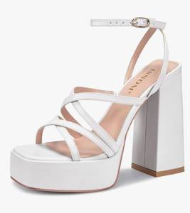lot 9046 image: ISNOM Platform Chunky Heels for Women, Block Heel Sandals with Open Square Toe and Ankle Strap size 8