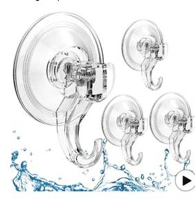 lot 9047 image: Quntis Suction Cup Hooks 4 Pack, Multi-Purpose Clear Shower Suction Hooks Waterproof Heavy Duty Wreath Hanger