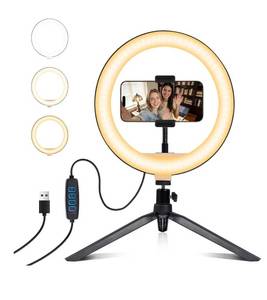lot 9053 image: Selfie Ring Light 12 with Tripod Stand and Phone Holder, LED Ring Light for Desk with 3 Light Modes & 11 Brightness Level for Selfie, YouTube, Makeup, Live Streaming, TIKTOK
