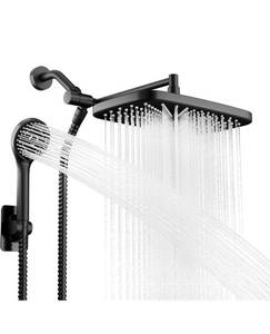 lot 9054 image: Wide Rain Shower Head With 5 Modes Handheld Showerheads, High Pressure Showerhead Combo with Extension Arm for Bathroom Accessories, Adjustable Shower Head with Anti-Clog Nozzles (Black)