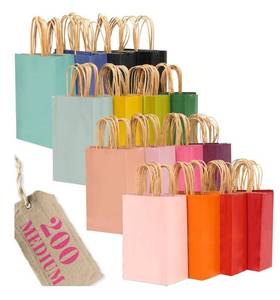 lot 9058 image: qiqee 200Pcs Paper Gift Bags with Handles - 10.6x8.3x4.3 Medium Party Favor Bags Multiple Uses - 16 Solid Colors