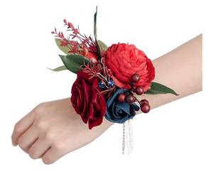 lot 9065 image: Lings moment 6pcs Wedding Wrist Corsage Artificial Flowers, GirlMother Homecoming Prom Corsages Wristlet D�cor, etc. Burgundy and Navy Blue