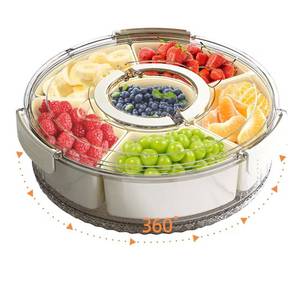 lot 9070 image: Divided Serving Tray with Lid and Handle, Stackable Snackle Box Container for Fruits Candy Organizer