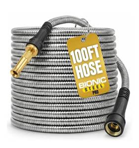 lot 9076 image: Bionic Steel PRO 100 Ft Garden Hose with Nozzle, Premium 304 Stainless Steel Metal Water Hose 100Ft Flexible Hose,