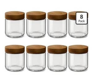 lot 9095 image: 10oz 8 Pack Overnight Oats Containers with Lids, Glass Mason Jars with Acacia Wood Airtight Lids