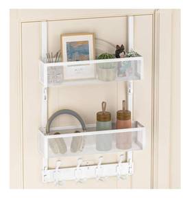 lot 9101 image: Over The Door Hooks Organizer, Door Hanger Towel Rack with 2 Baskets,