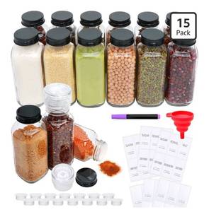 lot 9106 image: 15 Pack 8oz Glass Spice Jars with Grinders,