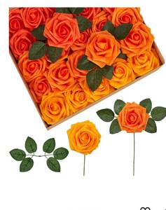 lot 9126 image: InnoGear Artificial Flowers, 50 Pcs Shades of Orange Foam Fake Roses Bulk with Stems
