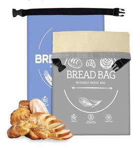 lot 9150 image: Bread Bags for Homemade, Beeswax Reusable Bread Bag for Sourdough 2-Pack, Large Linen Cotton Reusable Waxed Food Storage Bag