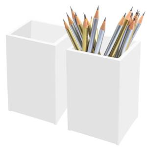 lot 9182 image: White Acrylic Pencil Pen Holder Cup 2 Pack,Desk Accessories Holder,Makeup Brush Storage Organizer,Modern Design Desktop Stationery Organizer for Office School Home Supplies,2.6x 2.6x 4 inches