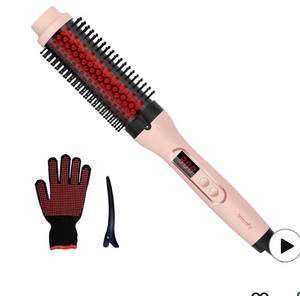 lot 9196 image: Infrared Thermal Brush, Dual Voltage Negative Ions Heated Round Brush, 1 12 Inch Straightener & Curling Iron Brush 2 in 1, Dual