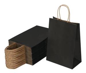 lot 9198 image: Joybe 50 Pack 5.95x3.25x8 Inch Small Black Paper Bags with Handles Bulk,