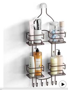 lot 9203 image: SRIWATANA Shower Caddy Organizer Hanging Over Head, Bathroom Shower Rack Hanger with Hooks for Razors - Bronze