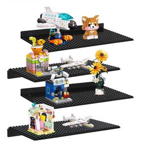 lot 9205 image: 4 Pack Display Shelves for Building Bricks, Display Case Compatible with Brick Building Baseplate, Metal Floating Magnetic Display Cabinet Wall Mounted, Works with Major Building Blocks (Black 4-Pack)