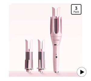 lot 9213 image: 3 in 1 Automatic Curling Iron, Hair Curlers with 3 Curling Barrels (1 - 1.25 - 1.5), Rotating Curling Iron with 3 Temp, 2-Way Rotation, 10S Fast Heating, Anti-Scald, Dual Voltage, Pink