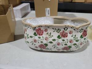 lot 9214 image: FoldTier 8.6 Large Vintage Ceramic Planter Ice Cracked Farmhouse Rectangle Pots with Drainage Hole Pots for Indoor Outdoor Plants