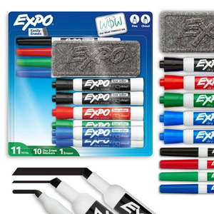EXPO Dry Erase Markers Kit  Fine and Chisel Tip Markers  Assorted Colors  Eraser  11 Count - Retail: $21
