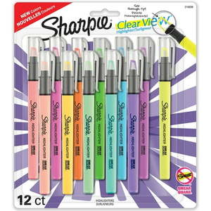 lot 118 image: Sharpie Highlighter  Clear View Highlighter with See-Through Chisel Tip  Stick Highlighter  Assorted  12 Count - Retail $36