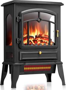 lot 1606 image: ZAFRO Electric Fireplace Stove, 5100 BTU Quick Heating Electric Fireplace Heater with Adjustable Flame Brightness, 1000W1500W Thermostat, for Living Room, Bedroom