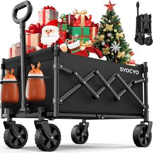 lot 1607 image: Collapsible Wagon Cart 220lbs Beach Foldable Wagon Lightweight & Portable Folding Utility Grocery Shopping Carts with Wheels for Shopping Garden and Sports