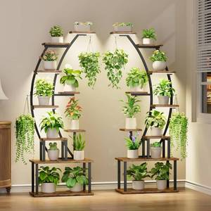 $140 Plant Stand Indoor with Grow Lights, 9 Tiered Metal Plant Shelf, 64" Tall Plant Stand for Indoor Plants Multiple, Large Plant Rack Display Shelf, Curved Plant Holder for Living Room, Patio