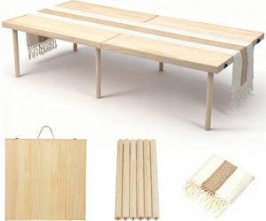 lot 1612 image: $220 Portable Wooden Outdoor Low Picnic Table for Floor Seating, Beach, Camping, BBQ, Backyard, 60x30in Seating