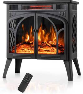 lot 1617 image: $191 24Inch Electric Fireplace Stove, Free-Standing Infrared Fireplace Stove, Controllable 3D Flame, 4 Variable Flame&Log Colors, 1500w, 5100BTU,TC(50 -99 ),Black,23.5 L X 10.7 W X 24.3 H
