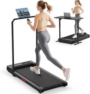 lot 1622 image: Walking Pad Treadmill for Home - Folding Treadmills with Handle Bar Portable Compact Fold up Indoor Foldable Handles Electric Walk Pads Small Spaces Mini Running Quiet Under Bed Office