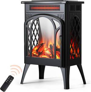 lot 1627 image: Rintuf Small Electric Fireplace Heater, 1500W Infrared Fireplace Stove with 3D Flame Effect, Adjustable Thermostat, 8H Timer, Remote Control, Freestanding Space Heaters for Indoor Use Large Room Safe