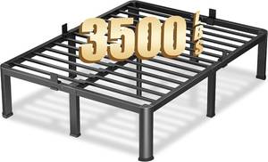 lot 1631 image: 14 Inch Queen Heavy Duty 3500 lbs Bed Frame with Round-Corner Legs & Anti-Squeak Design   Quick Assembly Metal Platform, No Box Spring Needed