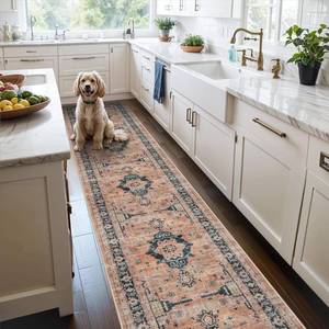 lot 1637 image: Hallway Washable Runner Rug - 4x12 HUGE Kitchen Rugs Entryway Rug Runner Vintage Soft Floor Mat Non Slip Indoor Farmhouse Carpet for Bathroom Living Room Bedroom