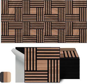 lot 1650 image: WoveN SounD Artisan Acoustic Wall Panels, 16 Pack 16 x12 Inch, PVC Wood Grain Carved Sound Proof Wall Decor, Self-Adhesive for Home, Studio, Office & Focus Zones, Metre, Teak.