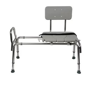 lot 1666 image: $225 Tub Transfer Bench and Sliding Shower Chair Made of Heavy Duty Non Slip Aluminum Body and Plastic Seat with Adjustable Seat Height and Cut Out Access Holding Weight Capacity up to 400 lbs, Gray