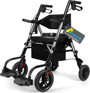 lot 1673 image: $210 Foldable Rollator Walker for Seniors with Seat, Lightweight 2 in 1 Rolling Walkers Wheelchair Combo for Adult, Transport Chair with Brakes, Adjustable Seat and Handle, 300 Lb. Weight Capacity, Grey
