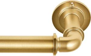 lot 1682 image: MODE Industrial Room Darkening Collection 1 18 Diameter Industrial Curtain Rod Set with Steel Wall Mounted Adjustable Curtain Rod, Blocks Light, Fits 72  to 144  Windows, Brushed Gold