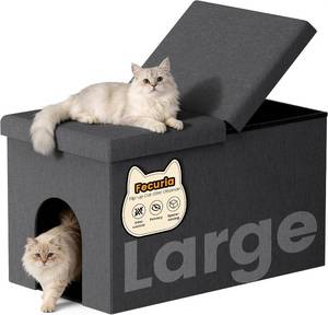 lot 1692 image: 3-in-1 Cat Litter Box Enclosure with Odor Control, Multi-Functional Hidden Litter Box Furniture Bench, Dog Proof, Space-Saving Ottoman Cabinet with Flip-Up Lid, Storage Footrest, Dark Grey