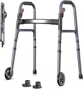lot 1693 image: Folding Walker for Seniors, Rolling Walker with 8 Height Adjustments, One-Hand Folding, 300lbs Capacity, Lightweight Aluminum Front Wheel Walker for Elderly Adults and Handicap