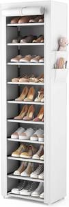 lot 1698 image: VTRIN Vertical Narrow Shoe Rack Organizer Tall Shoe Rack for Closet Entryway 10 Tier Non-Woven Cover Shoe Shelf Holds 20-22 Pairs Free Standing Shoe Storage Cabinet with Dustproof Cover, White
