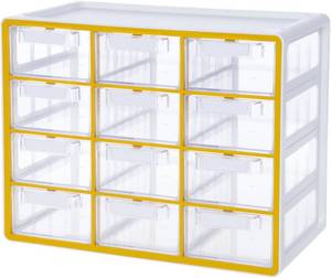 lot 1704 image: Blue Ginkgo Large 12-Drawer Cabinet   Stackable Clear Organizer for Hardware, Beads, Plastic Bricks, Office, and Craft Storage (Made in Korea, Yellow)
