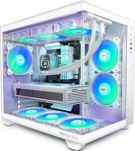 lot 2707 image: MUSETEX ATX PC Case, 6 PWM ARGB Fans Pre-Installed, 360MM RAD Support, Type-C Gaming PC Case, 270  Full View Tempered Glass Mid Tower, Pure White ATX Computer Case,Y6
