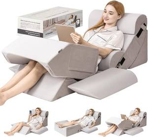lot 2709 image: 9PCS Orthopedic Bed Wedge Pillow Set for After Surgery Recovery, Body Positioners for Back and Leg Pain Relief, Adjustable Memory Foam Comfort for Sitting up in Bed, Ideal for Adult Acid Reflux & GERD