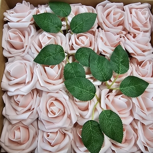 lot 2717 image: RCZ D cor 1002 Artificial Foam Roses  Faux Flowers for Decoration  DIY Rose Bouquet for Wedding  Includes 50 Roses with Stems and 20 Leaves  Blush