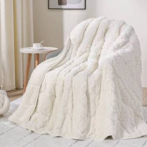 lot 2719 image: Drewin Weighted Blanket for Adults Queen Size 12 lbs, Soft Fuzzy Jacquard Sherpa Weighted Blankets for Sleeping, Cozy Sofa Bed Blanket for Winter, Cream White, 60 x 80 inches