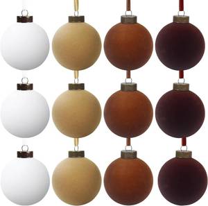 lot 2722 image: 12 Pcs Velvet Christmas Balls Bulk Shatterproof Plastic Christmas Tree Decorations for Decorative Hanging Baubles (12, White Khaki Brown Coffee, 3.94Inch)